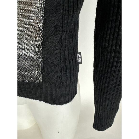 Versace Black Argyle Ribbed Knit Sweater Pullover Women Size M - Picture 3 of 8